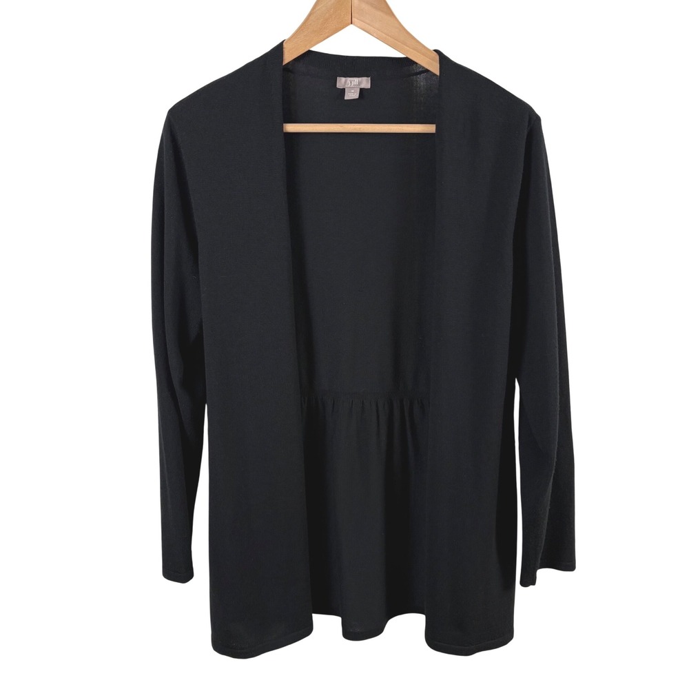 J. Jill Merino Wool Cardigan Size M Black‎ Open Front Lightweight Minimalist